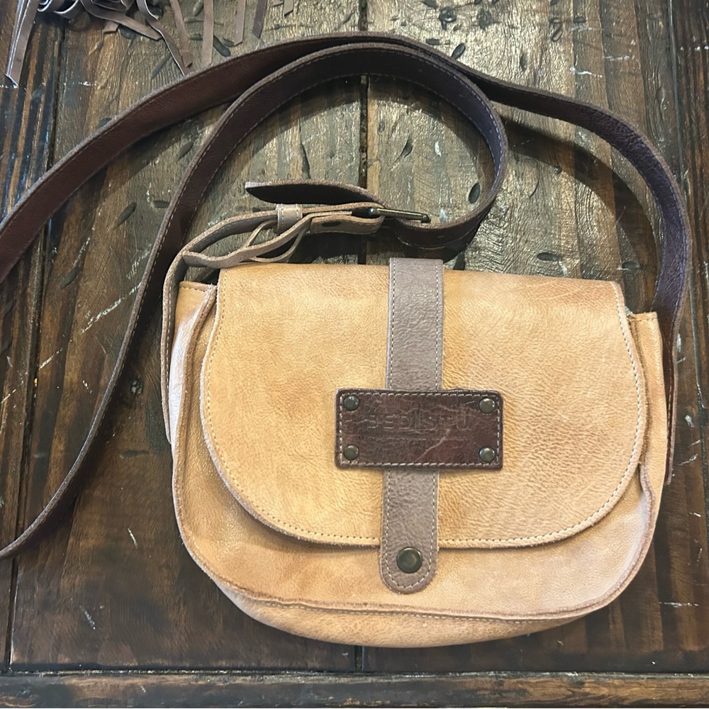 Bed Stu Tan and Brown Leather Crossbody Bag